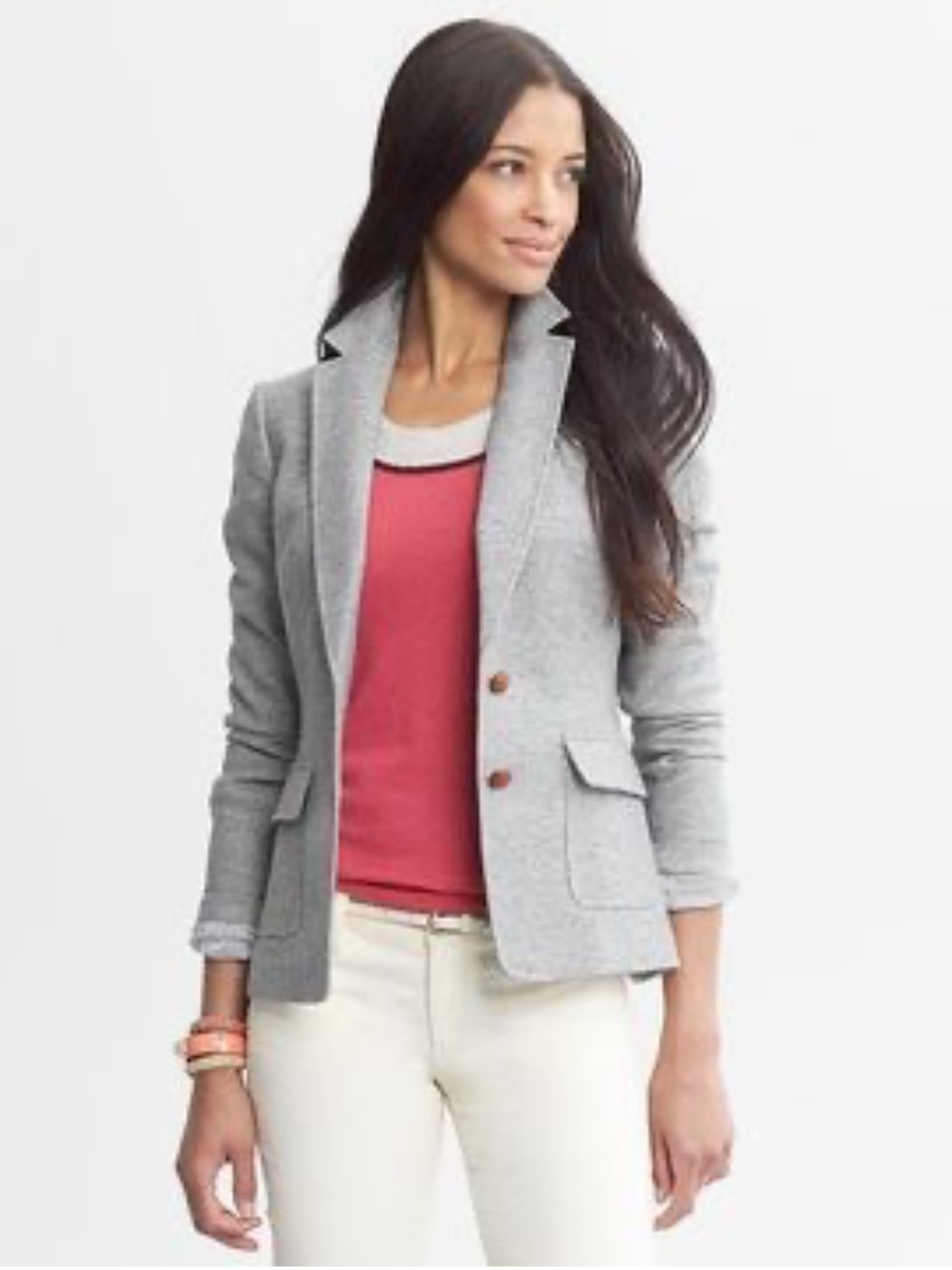 Banana Republic Equestrian Hackings Jacket Blazer Wool Gray Elbow Patch Size 14